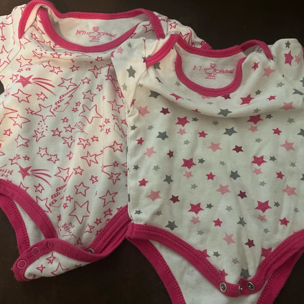 Set of Two Betsey Johnson Baby Girls' Pink Star-Print One-Piece Bodysuits 6mo